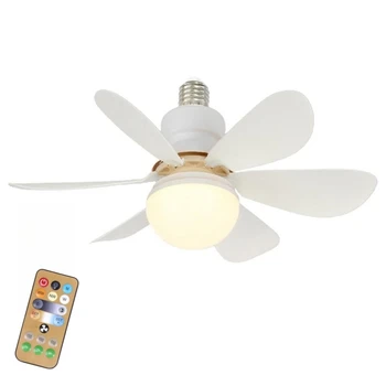 LED 선풍기 램프 리모컨 E27 천장 선풍기, 가정 사무실 침실 주방 조명, 조도 조절 천장 선풍기 조명