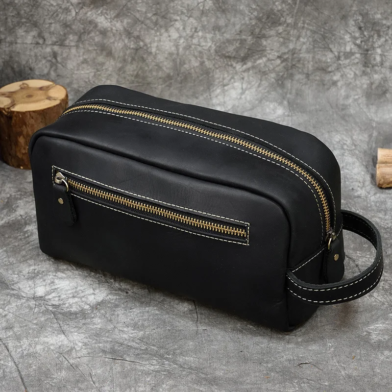 

Leather Clutch Genuine real cowskin storage bag men male zipper Clutches genuine leather makeup s water pen glasses