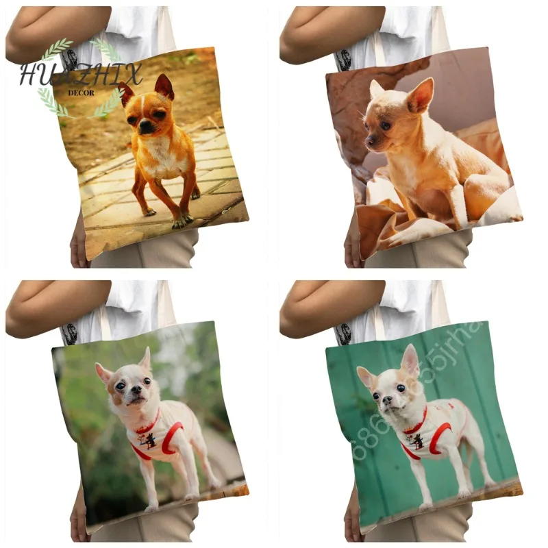 

Lovely Pet Animal Shoulder Bags Cute Little Dog Chihuahua Tote Handbag Casual Canvas Cartoon Large Cpacaity Lady Shopping Bag