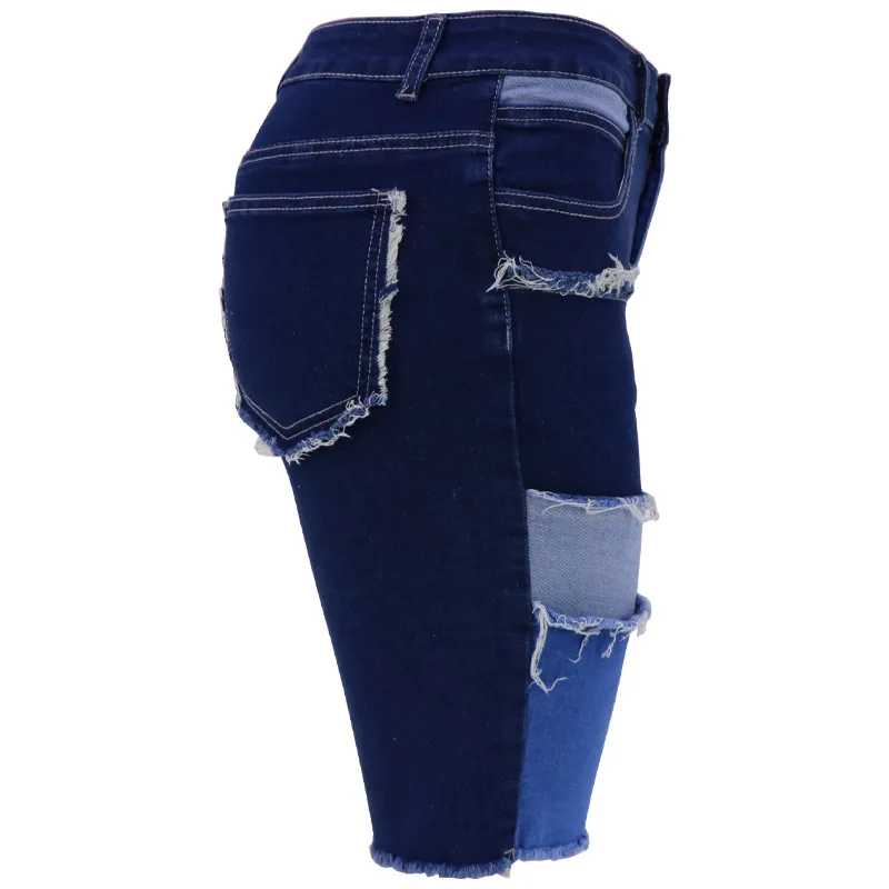 paperbag shorts GBYXTY Sexy Blue Patchwork Skinny Stretchy Denim Shorts Women Summer High Waist Tassel Knee Length Jean Shorts Hotpants ZL1497 short pants