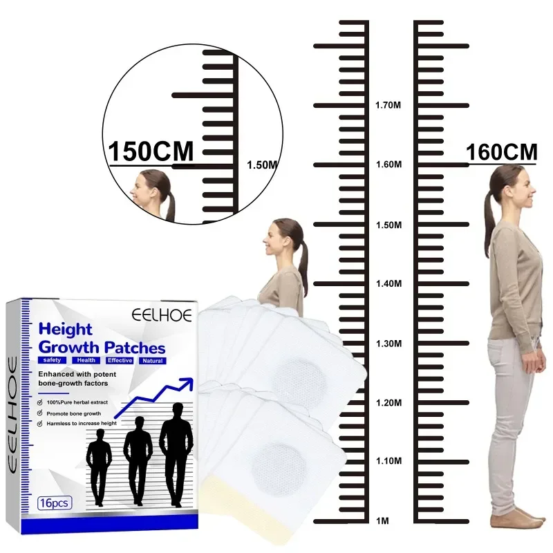 16Pcs Body Height Enhancer Patch Foot Patch Grow Taller Plaster Promote Bones Growth Height Growth Conditioning Body Grow Stick