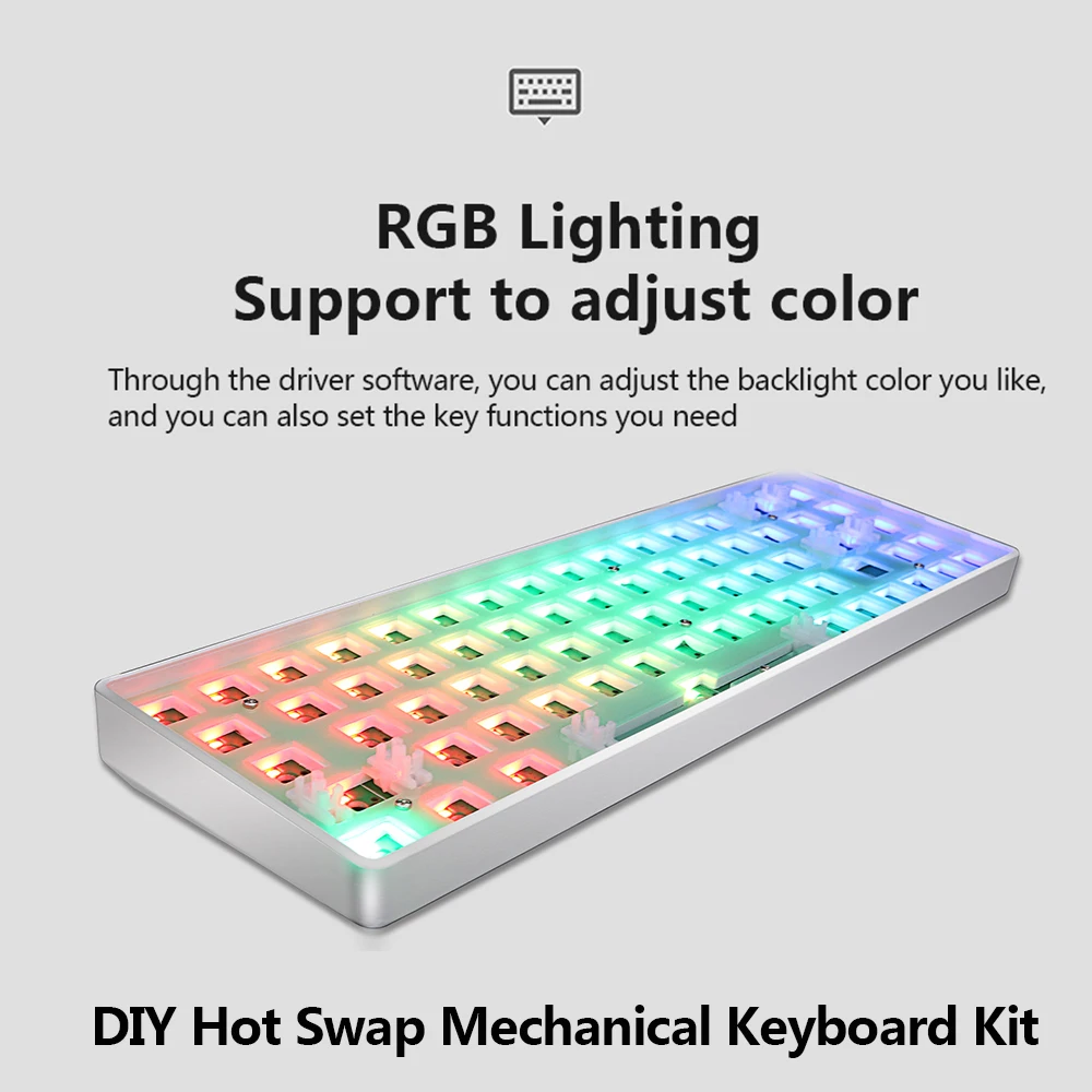 Kit de Teclado Mecânico sem Fio Personalizado Gks68 Bluetooth 2.4g Pcb Hot-swappable Rgb Backlit Faça Você Mesmo Mode 60 - Imagem 5