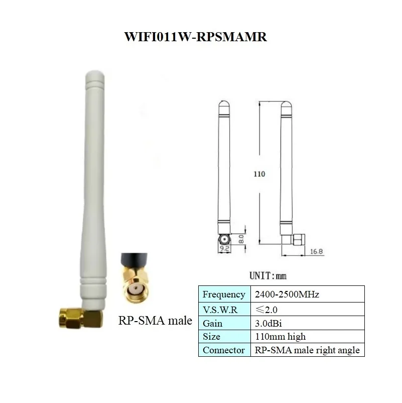 Six antennes WiFi FPV 5.8G 4dBi RP-SMA de couleurs variées, présentées en rangée.