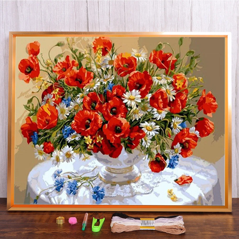 Meian Blühende Rose Blume Kreuz Stich Kits DIY Stickerei Malerei Set 11/14CT Gedruckt Leinwand DMC Handwerk Hause Dekoration – Detail 12