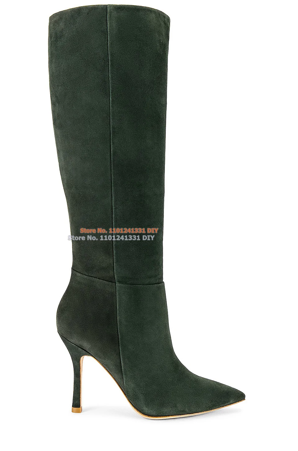 

Military Green Suede Leather Thin High Heel Knee High Boot Women Winter Long Lory Boots Plus Size 35-45