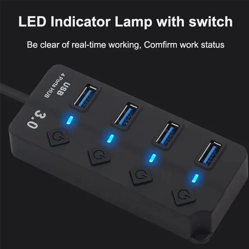 USB hub USB3.0 HUB 4in1 7in1USB Splitter 2.0 USB Adapter Multi-Port Independent Power Switch Extender 30CM Cable