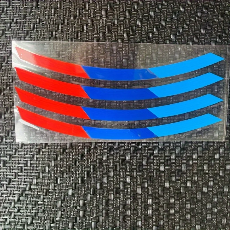 1SET Dreifarbige Felgenstreifen Rot Blau Hellblau Reflektierende Wasserdichte Aufkleber für Auto-Raddekoration – Detail 7