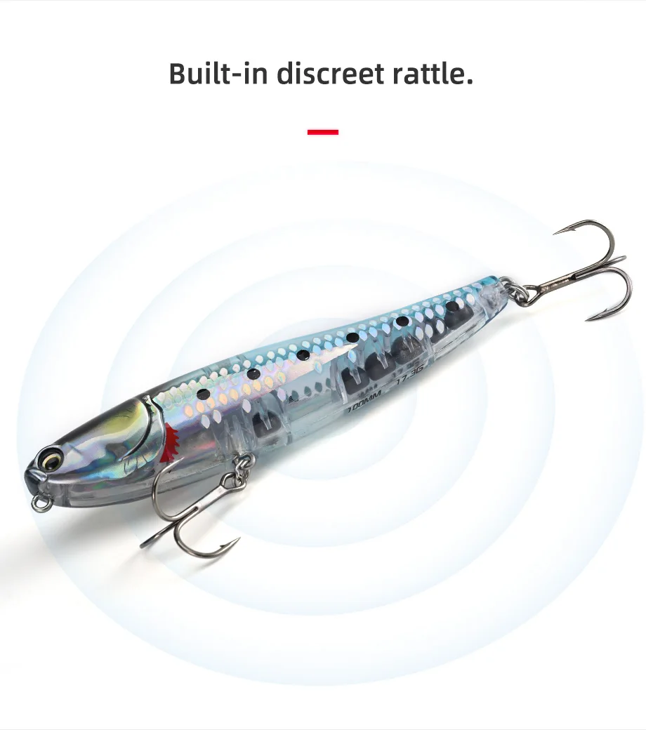ALLBLUE BULLET MULLET Topwater Pencil Surface Walker Schwimmender Angelköder Walk The Dog 8 g 17,5 g Salzwasserbarsch Hartköder – Detail 5