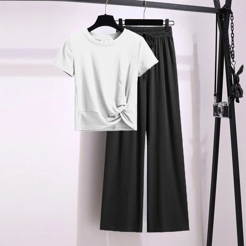 Single / Foreign Style Aging Fashion Suit Women 2022 Summer New Korean Slim and Wide Leg Pants Two-piece Set Women