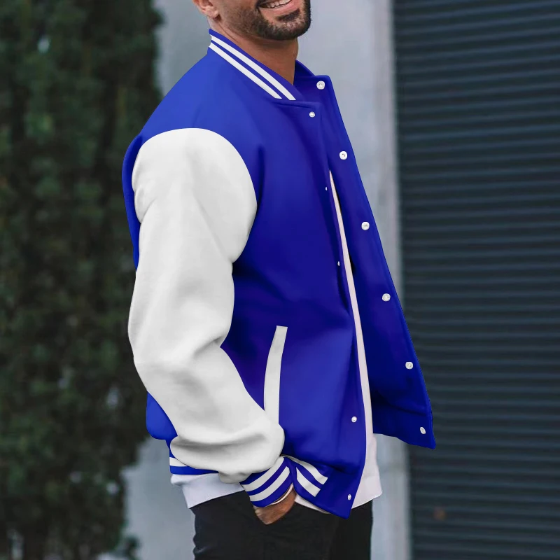 Men's Modern Color Block Bomber Jacket - Casual Baseball Collar, Stretch Comfort, Easy-Care for Spring/Fall