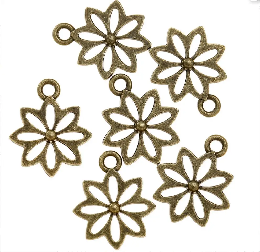 130pcs 18x15mm Flower Hollow Charm Pendants Antique Silver Color Hollow Carved Flower Charm Hollow Carved Flower Pendants F0137