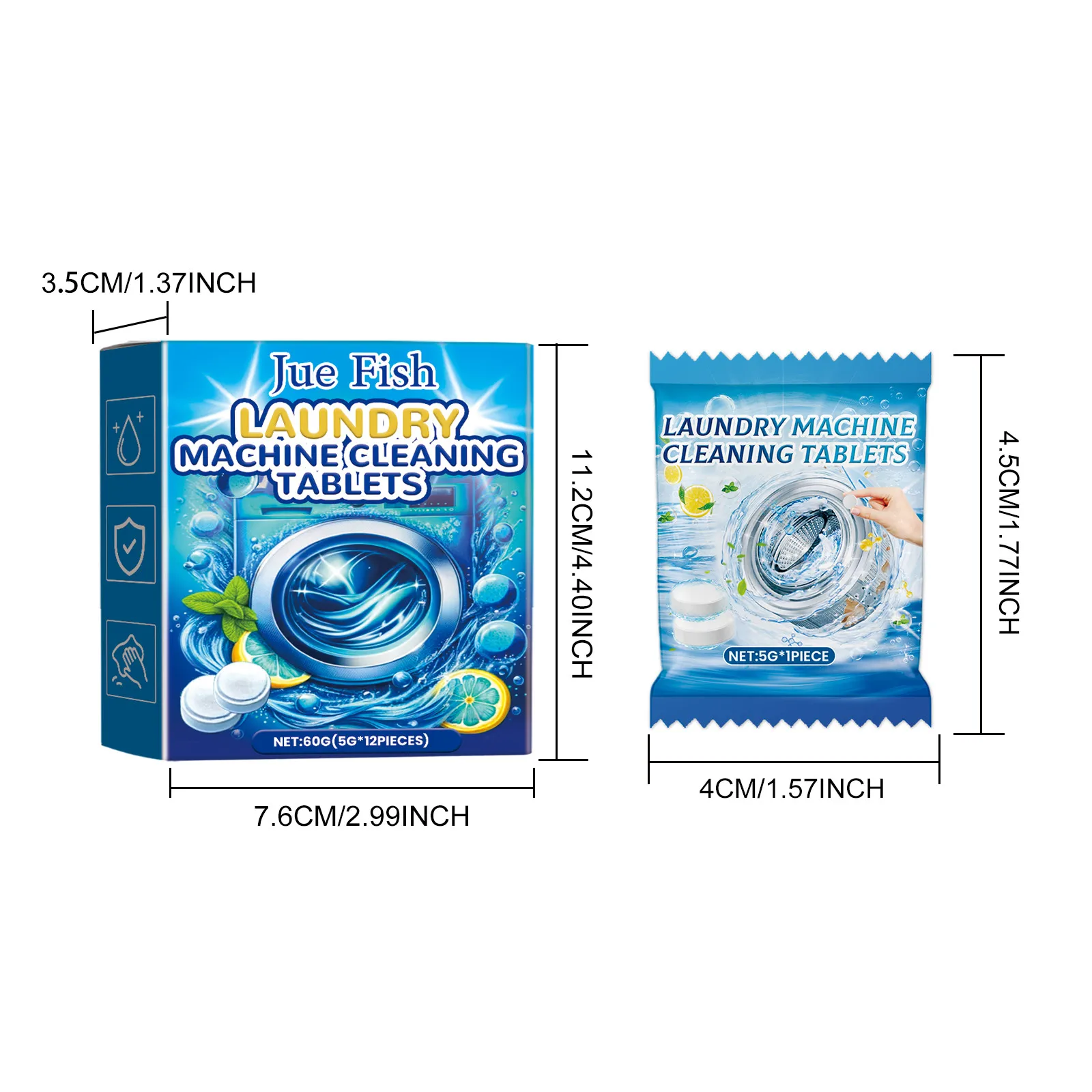 Washing Machine Tablets 12pcs Tablets Washing Machine Effervescent Tablets Cleaner Laundry Deep Cleaning Remove Odor Decontamination