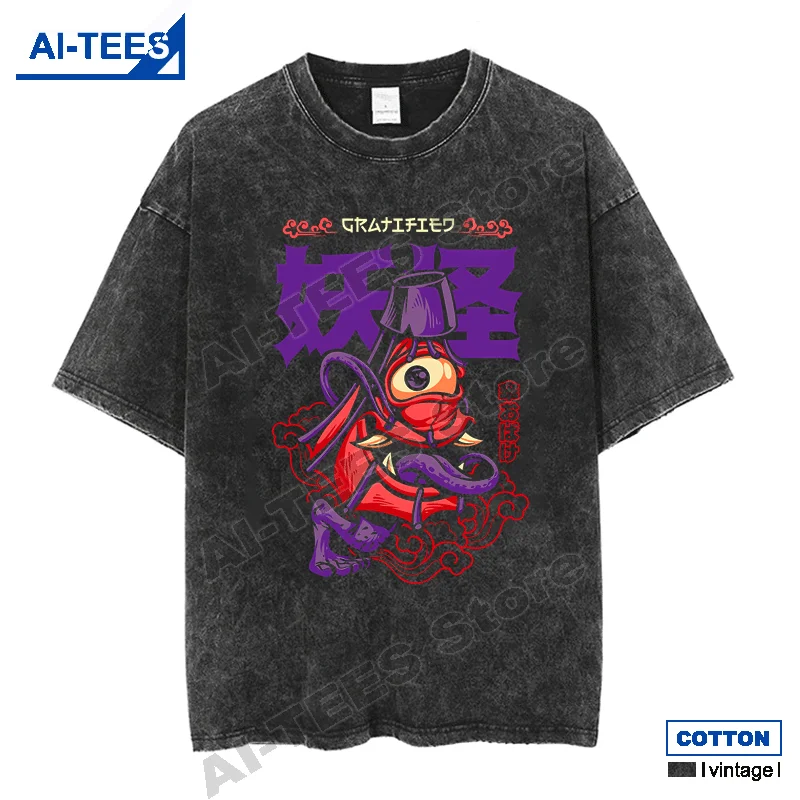 

Fun One-eyed Monster Creative Cartoon Print T Shirt Hip Hop Street Styl Unisex Oversized Loose Casual T-shirt Retro Cotton Tees