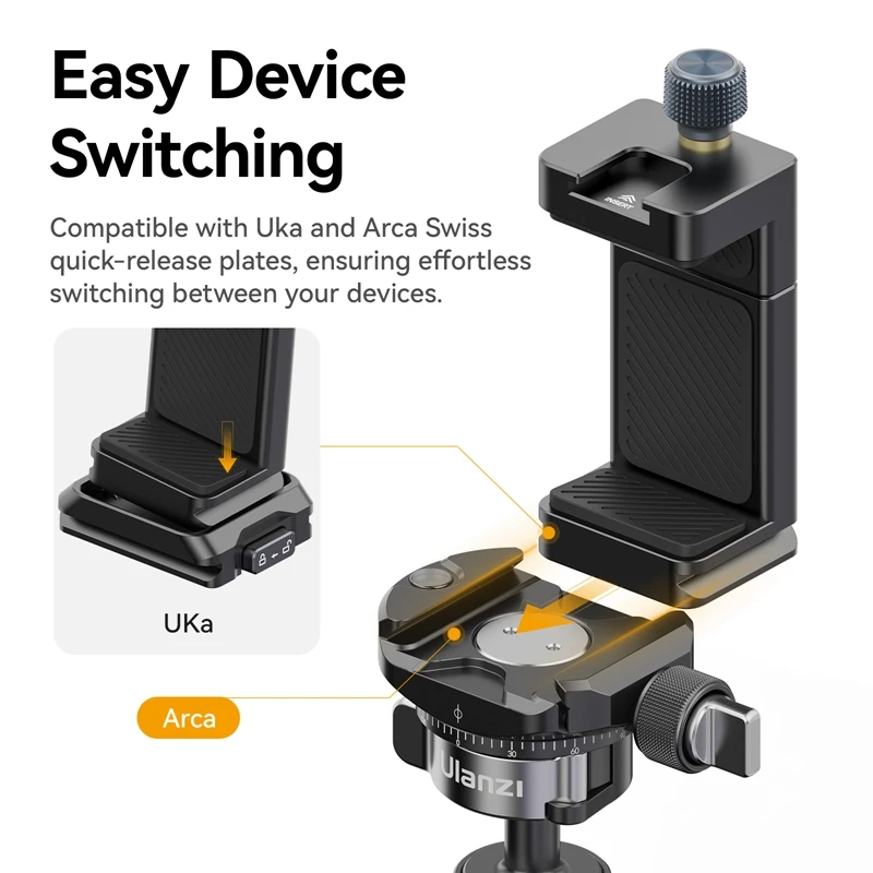 Ulanzi MA33 Arca Swiss Phone Mount Smartphone Holder Clamp Clip with Cold Shoe Mount for Photograph Vlogging Livestreaming