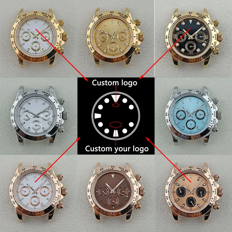 39.5mm Watch Case series Fit VK63 Movement Custom logo Dial Sapphire