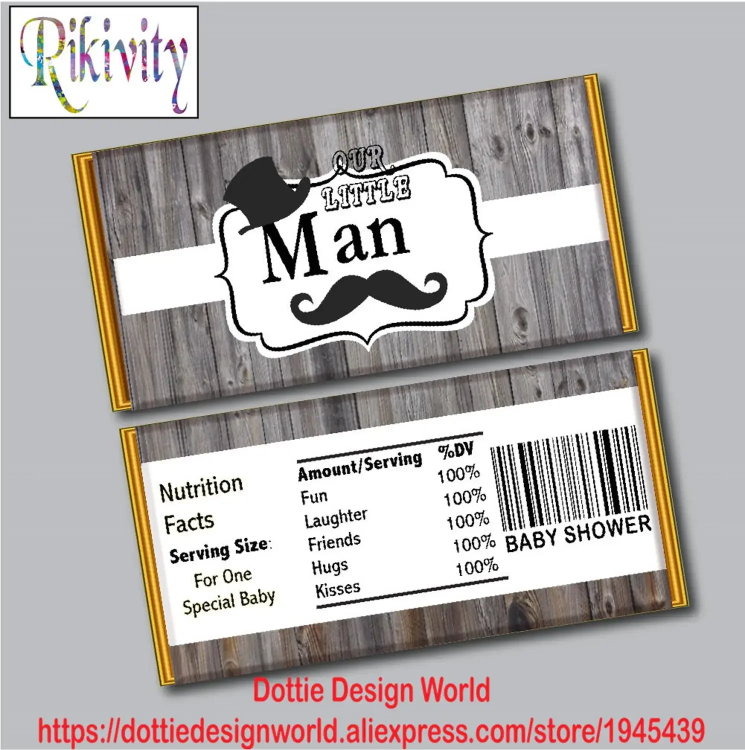 Little Man Prince Baby Shower Hershey Chocolate Kinder Bueno Candy Wrapper Black White Water Bottle Label Birthday Party Decor