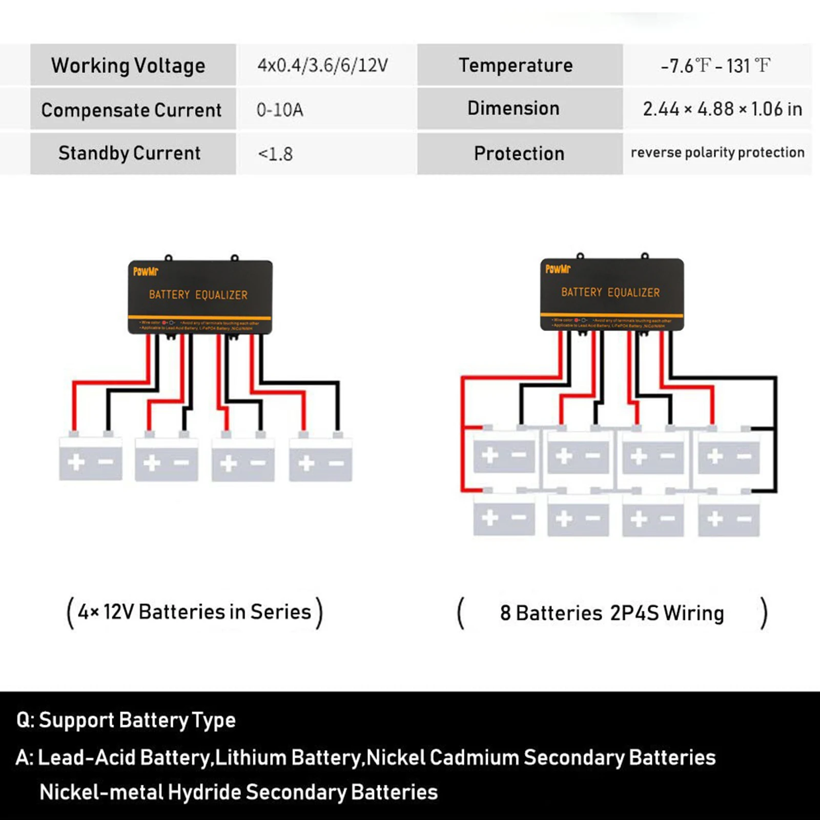 PowMr 24V 48V Battery Equalizer Solar  Voltage Balancer for Lead Acid Battery System Series-Parallel Connected Charge Controller