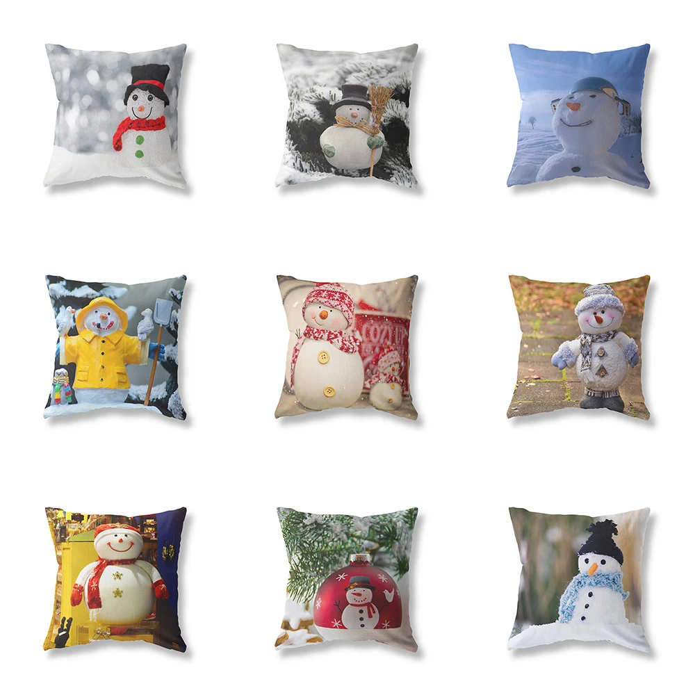 

Merry Christmas Cute Snowman Print Pattern Polyester Cushion Cover Home Living Room Sofa Decoration Square Pillow