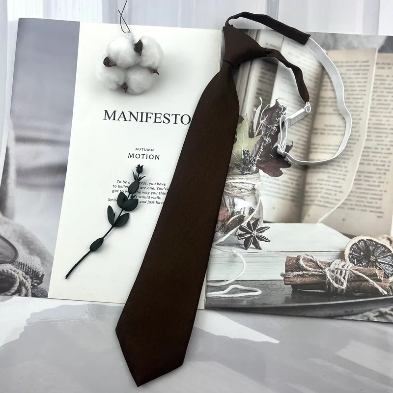 Brown Necktie - Trendy Solid Tie for College Students and Lazy-tie Uniforms