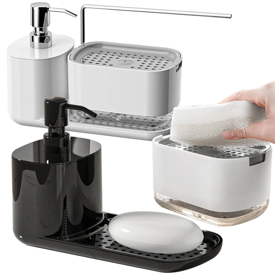 Soap Liquid Box Pressing Soap Liquid Box Soap Dispenser Countertop Soap Container Hand Press Kitchen Dish Washing Soap Dispenser Sponge Holder Liquid Hand Pump Dispenser