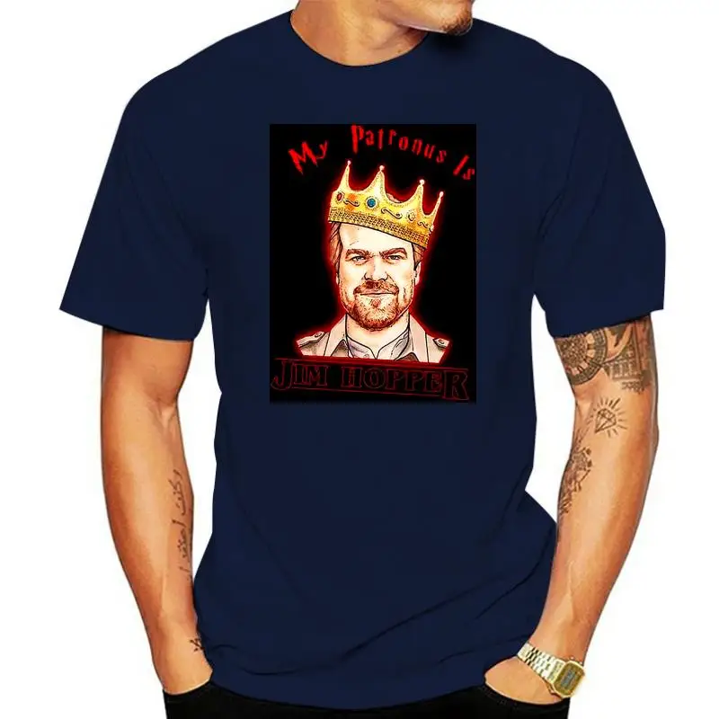 thumbnail image 1 of Stranger tee Things My Patronus Is Jim Hopper T Shirt Black Cotton Men S-6XL, 1 of 5
