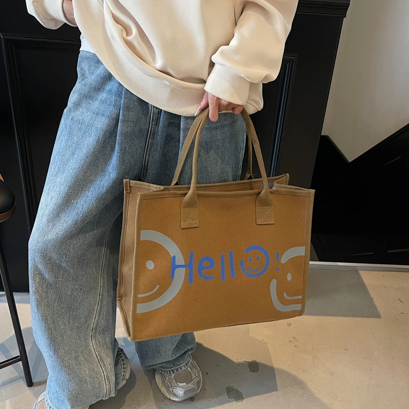 Leinwand Tasche Frauen Hohe Kapazität Tasche Mode Cartoon Handtasche Vielseitig Casual Reise Einzelnen Schulter Tote Einfache Einkaufstasche – Detail 10