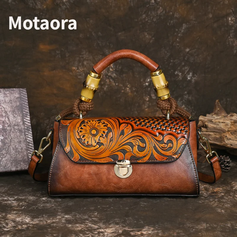 

Motaora 2023 New Retro Leather Handbag Versatile Large Leather Carving Craft Shoulder bag for women Luxury Crossbody Bags Ladies