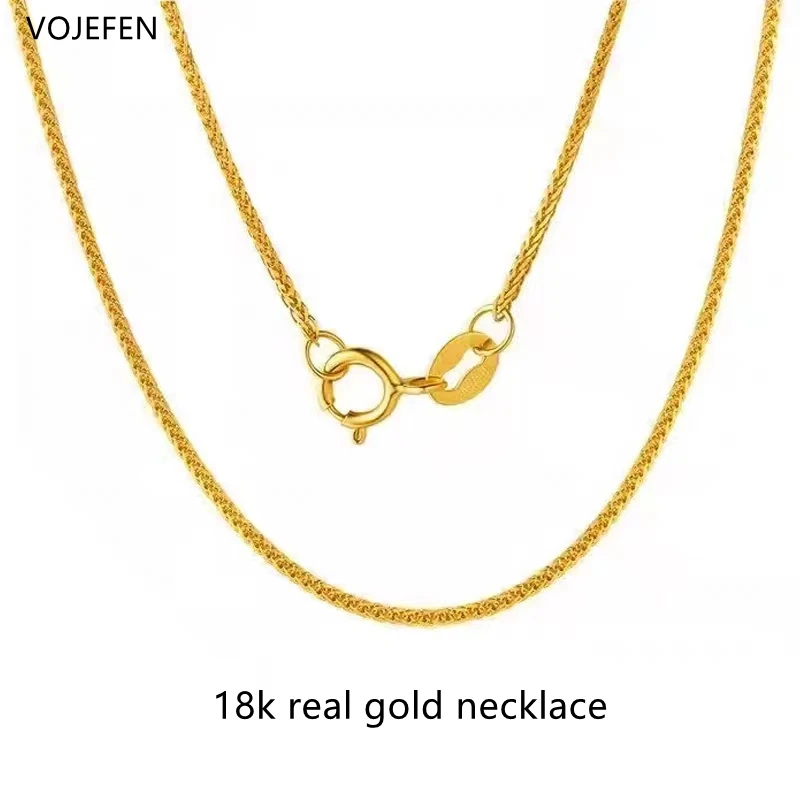 

VOJEFEN 18K Gold Necklace Jewelry for Women Original AU750 Real Gold Link Rope Chain Chopin Choker Fine Jewelery Luxury Gift