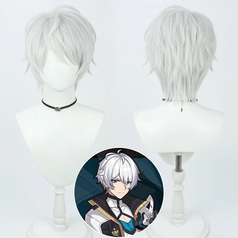 

Game Honkai Impact 3 Kevin Kaslana Cosplay Wig Silver White Hair Heat Resistant Synthetic Halloween Party Accessories Props