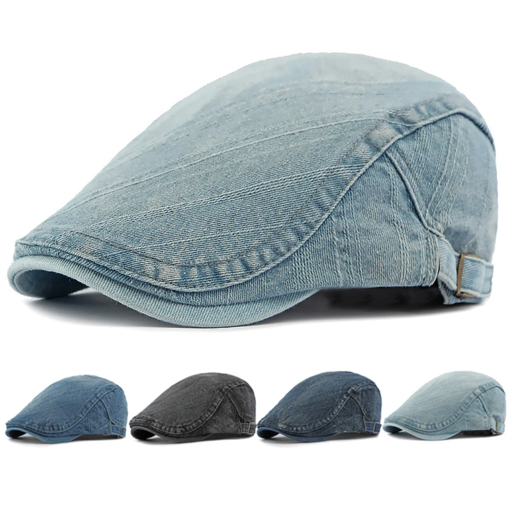 

HT4337 Berets New Fashion Spring Summer Autumn Caps for Men Women Washed Cotton Denim Beret Hat Male Female Adjustable Beret Cap