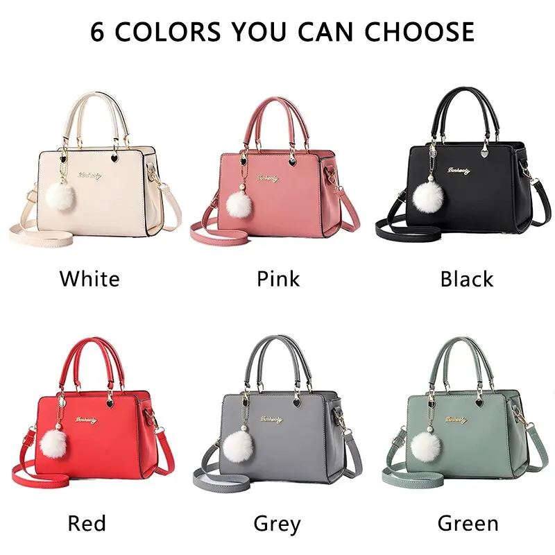 Women Plush Ball Decor Handbag Fashion Satchel Bag Stylish Purse