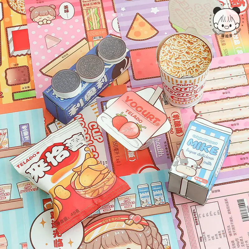Telado Sticker Girl's Quiet Book Cute Food Paper Model Decompression Puzzle Handbook and Paper Tape 3
