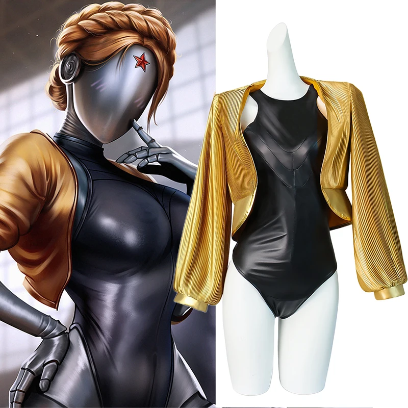 

Twin Robots Cosplay Atomic Heart Twin Left and Right Cosplay Costume Sexy Woman Disguise Robot Outfit with Jumpsuit and Coat