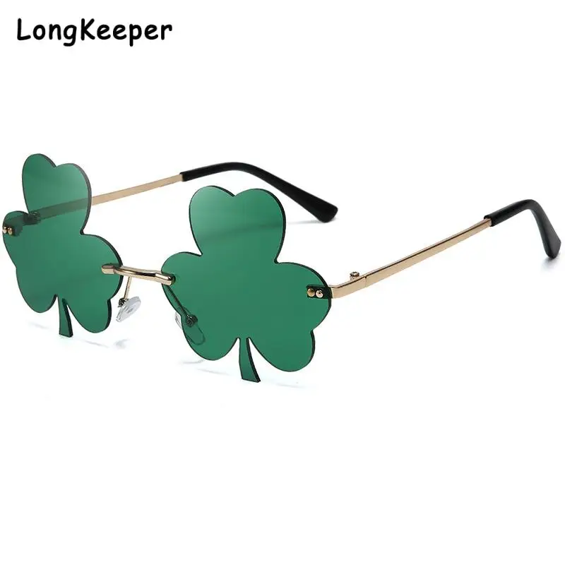 

Clover Man Sunglasses for Women Men Green Irish National Day Fashion Rimless Vintage Lenses Mens Glasses Female Eyewear Uv400