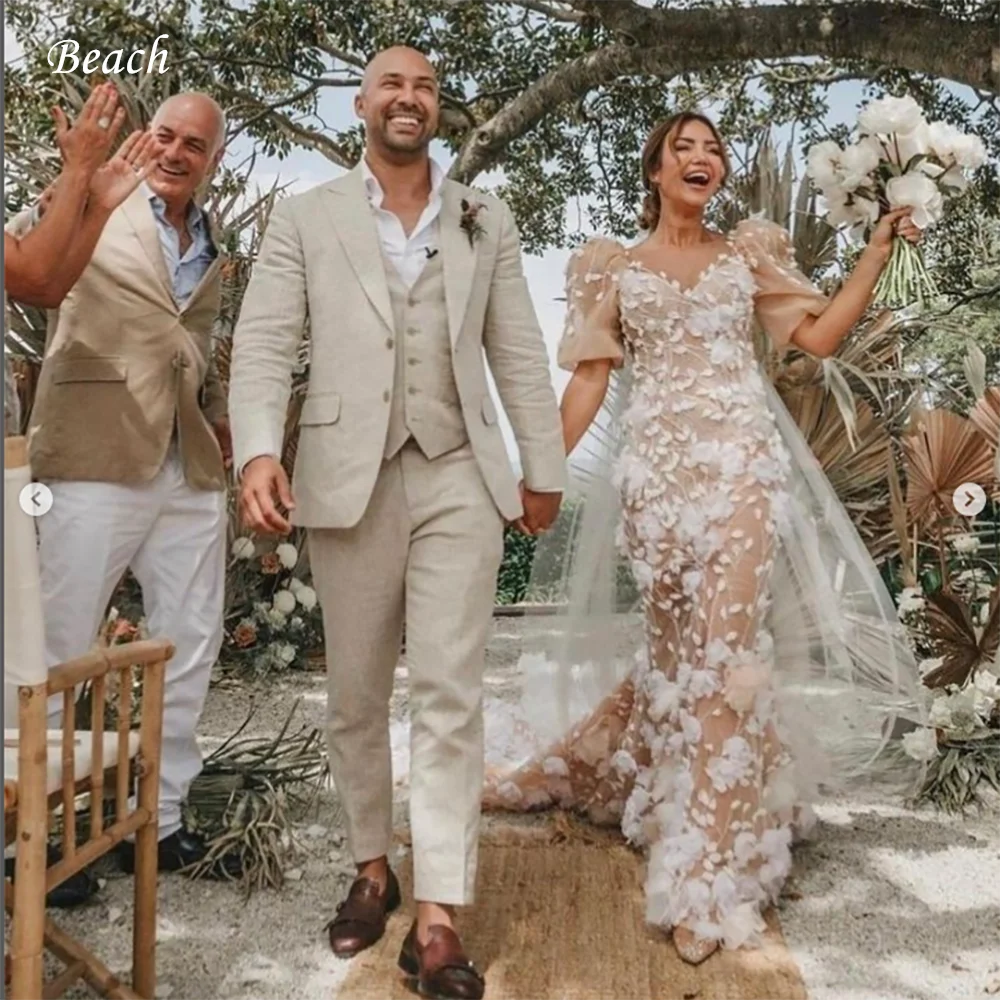 

Пляжное кружевное свадебное платье с аппликацией и полурукавами-фонариками, 2023, платье для невесты с сердечком, свадебное платье с юбкой-годе, свадебные платья