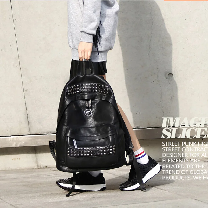 European And American Fashion Motorcycle Style Metal Rivet Decoration Backpack, Outdoor Travel Large Capacity Backpack For Women