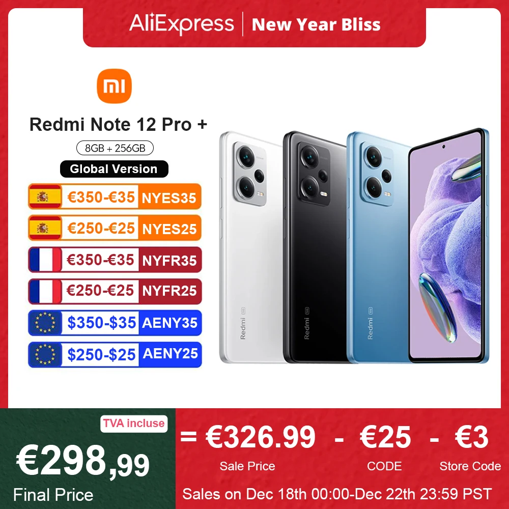 Xiaomi-Smartphone Redmi Note 12 Pro + Plus, versión Global, 5G, NFC, 8GB + 256GB, cámara de 200MP, 120Hz, AMOLED, carga de 120W