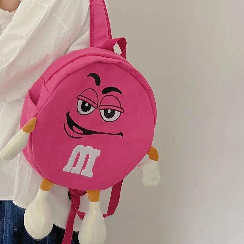 Kawaii Fashion Women Backpack Cute Quirky M Beans Shoulder Bag Ins Candy Colour Girls Heart Backpack Students Canvas Schoolbag