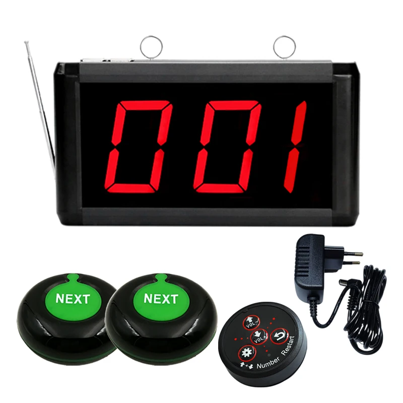 Wireless Calling System Restaurant Wireless Calling Queue Management System Take A Number Machince With 3-digit LED Screen and 2pcs Next Control Button