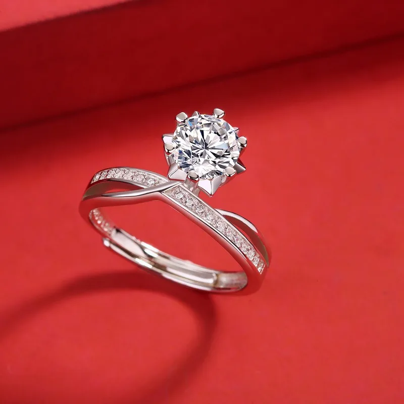 Nabest Trend Jewelry Women VVS D Color 1 CT Moissanite Diamond Adjustable Rings Wedding Engagement 925 Silver Finger Ring