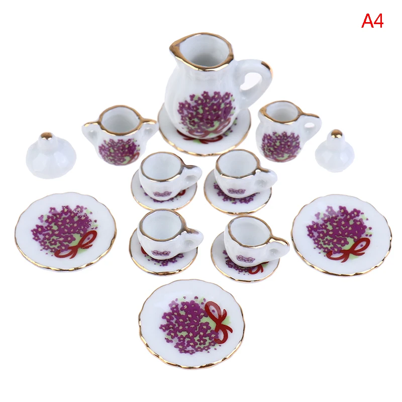 

15Pcs/set 1:12 Dollhouse Miniature Ceramic Tableware Porcelain Ceramic Tea Cup Plate Simulation Kitchen Toys