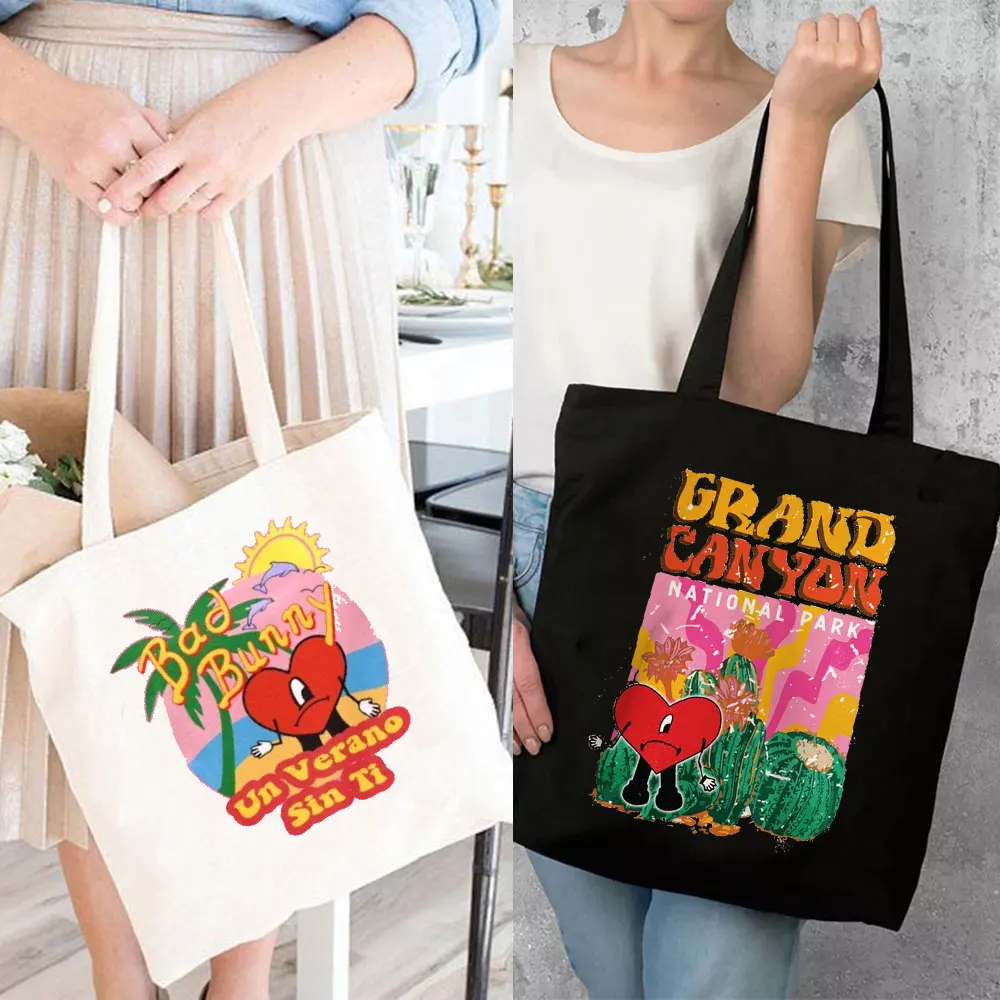 Bad Bunny Canvas Tote Bag Un Verano Sin Ti Music Album Handbag Casual Large Hand Bags Shopping Print Large Shopper Bag Bolsa