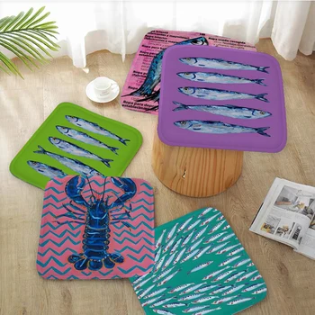 Coussin de chaise de salle à manger européen, sardine colorée, ster corrigé, poisson, océan, animal, siège de décoration circulaire, bureau, chaise de bureau, coussin en polymères 1
