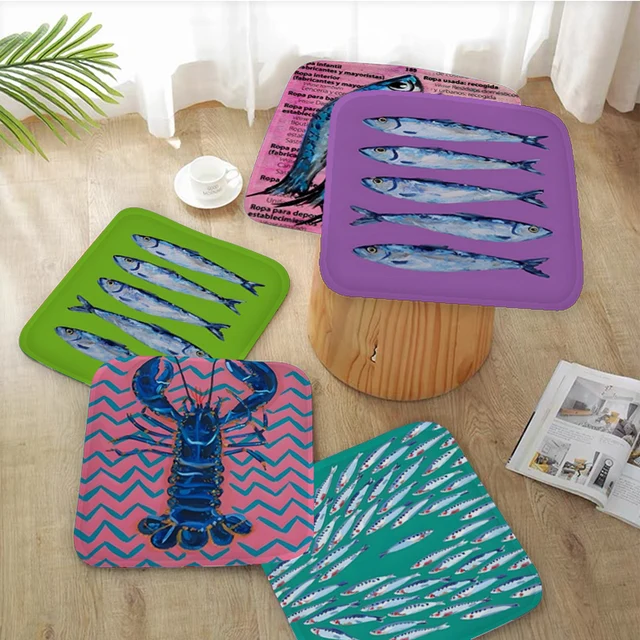 Coussin de chaise de salle à manger européen, sardine colorée, ster corrigé, poisson, océan, animal, siège de décoration circulaire, bureau, chaise de bureau, coussin en polymères 1