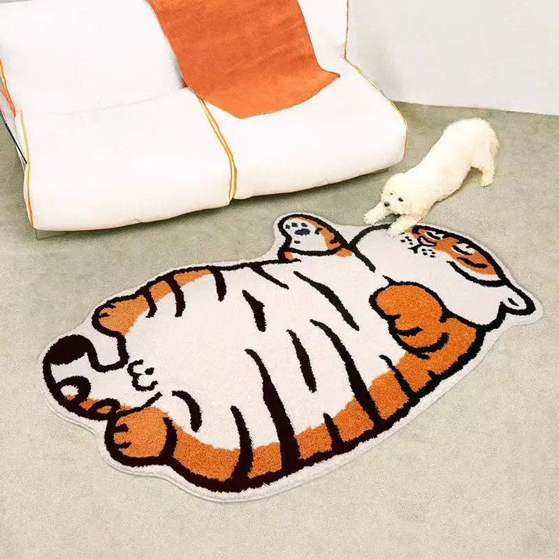 VIKAMA Faux Cashmere Fat Tiger Cartoon-förmige Bodenmatte für Kinder, Nachttischdecke und saugfähiges Badezimmer – Detail 4