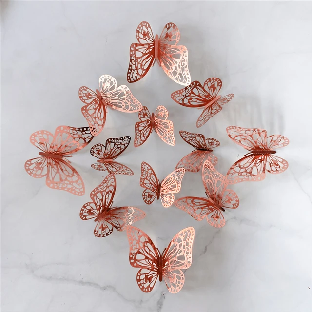 12Pcs/Set 3D Gold Butterflies Home Decor Rose Gold Silver Chrome Gold  Butterfly Stickers for Wall Home Party Decor Supplies - AliExpress