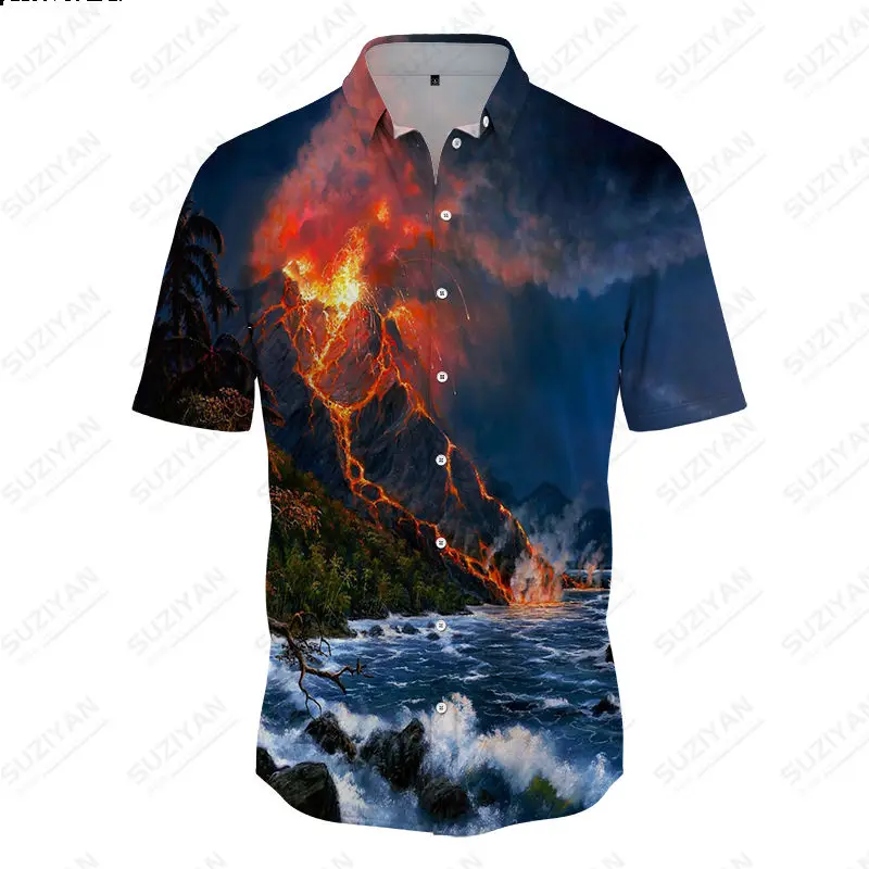 

Мужская винтажная рубашка, короткий топ на пуговицах, пляжная одежда в гавайском стиле, для путешествий, уличная мода, 3d-принт, лето