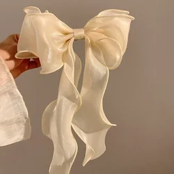 Elegant Blue Satin Chiffon Bow Hair Clip (Champagne)