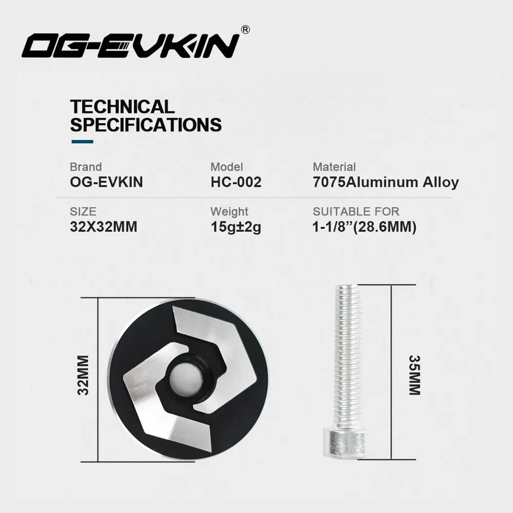 Bicycle Headset OG-EVKIN HC-002 Aluminum Alloy Top Cap 35mm Bolt 1-1/8