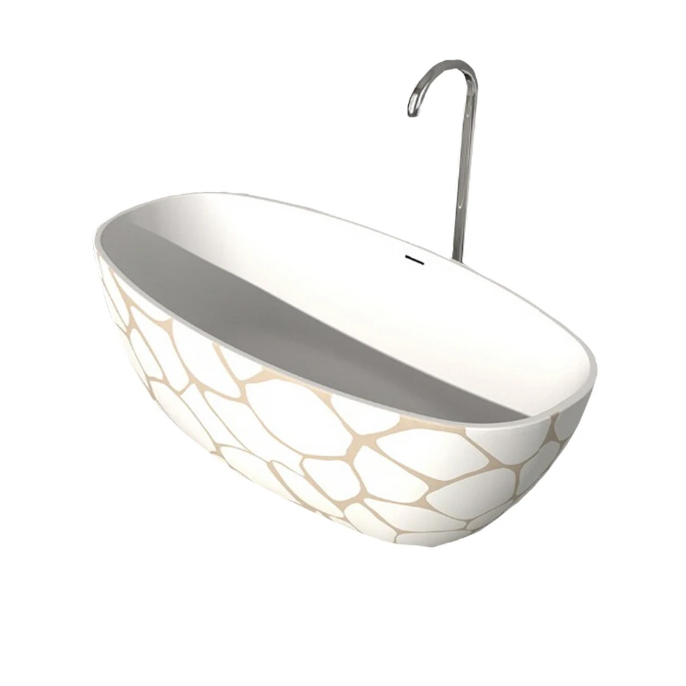 

1830mm Bathroom Corian Bathtub Hand Paint Pattern Oval Freestanding Solid Surface Stone Tub RS65126